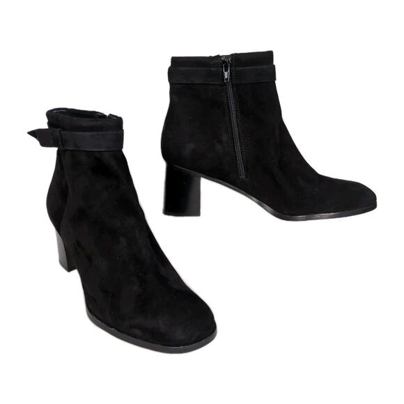 KATE SPADE NY Madelaine Black Suede Ankle Bootie Block Heel Women's 10.5 - Picture 1 of 10